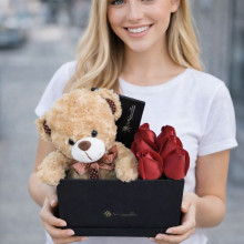 Box Del Amor 6 Rosas, Bombones mas Peluche