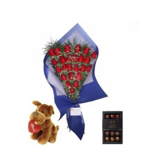 24 Rosas Mas Peluche Enamorado Con Bombones