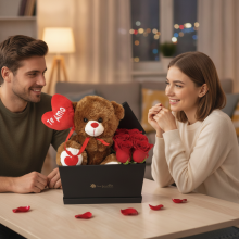 Box San Valentín  6 Rosas, Bombones y Peluche Oso Corazón