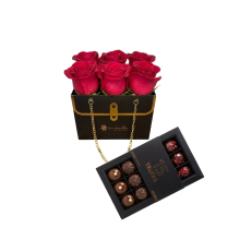 Box Cartera Tu Jardín , Con 6 Rosas Mas 15 Bombones