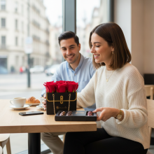 Box Cartera Tu Jardín , Con 6 Rosas Mas 15 Bombones