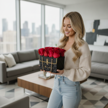 Cartera Luxury Negra con 8 Rosas