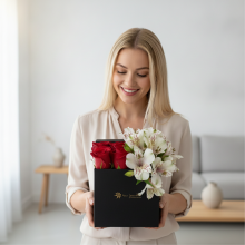 Caja con 6 Rosas Mas Alstroemerias